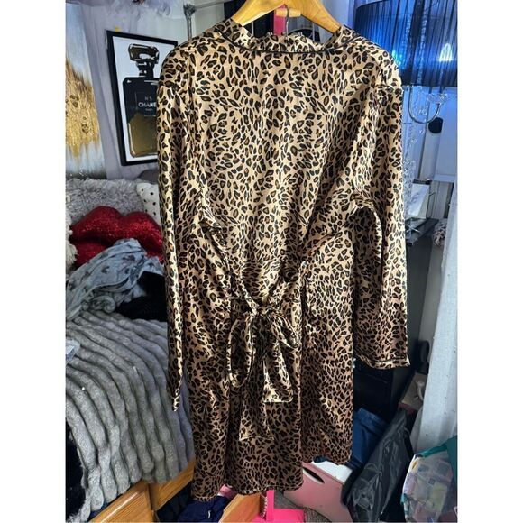 PINk K animal pring leopard cheetah pj pajama lounge Satin robe - Picture 6 of 7